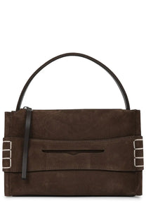 Jw anderson women’s borsa loafer small brown suede handbag with black leather handle and silver buckle accents