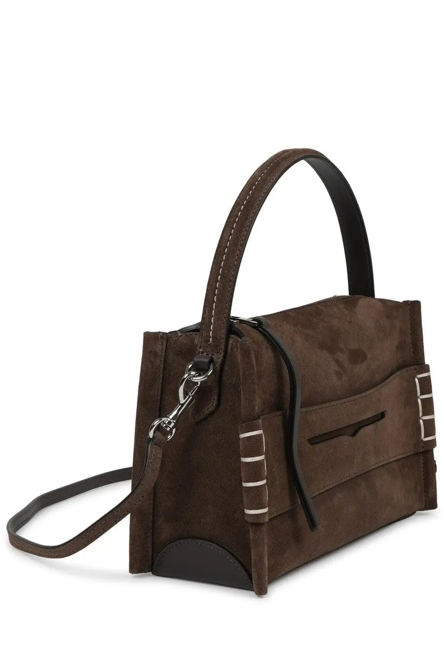 Jw anderson women’s borsa loafer small brown suede handbag with black leather trim and silver hardware accents