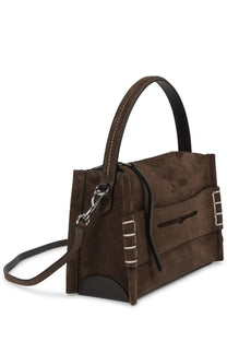 Jw anderson women’s borsa loafer small brown suede handbag with black leather trim and silver hardware accents