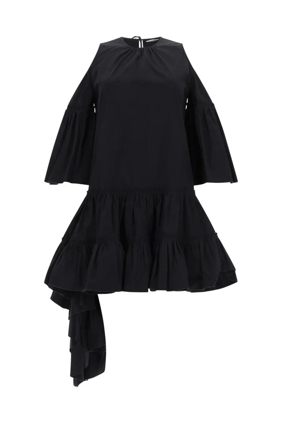 Jw anderson women’s black sleeveless dress with flared tiered ruffles and asymmetrical hemline