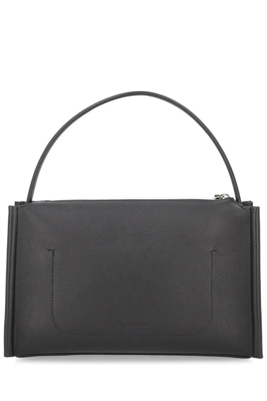 Black leather JW Anderson women’s loafer bag with minimalist design and curved top handle