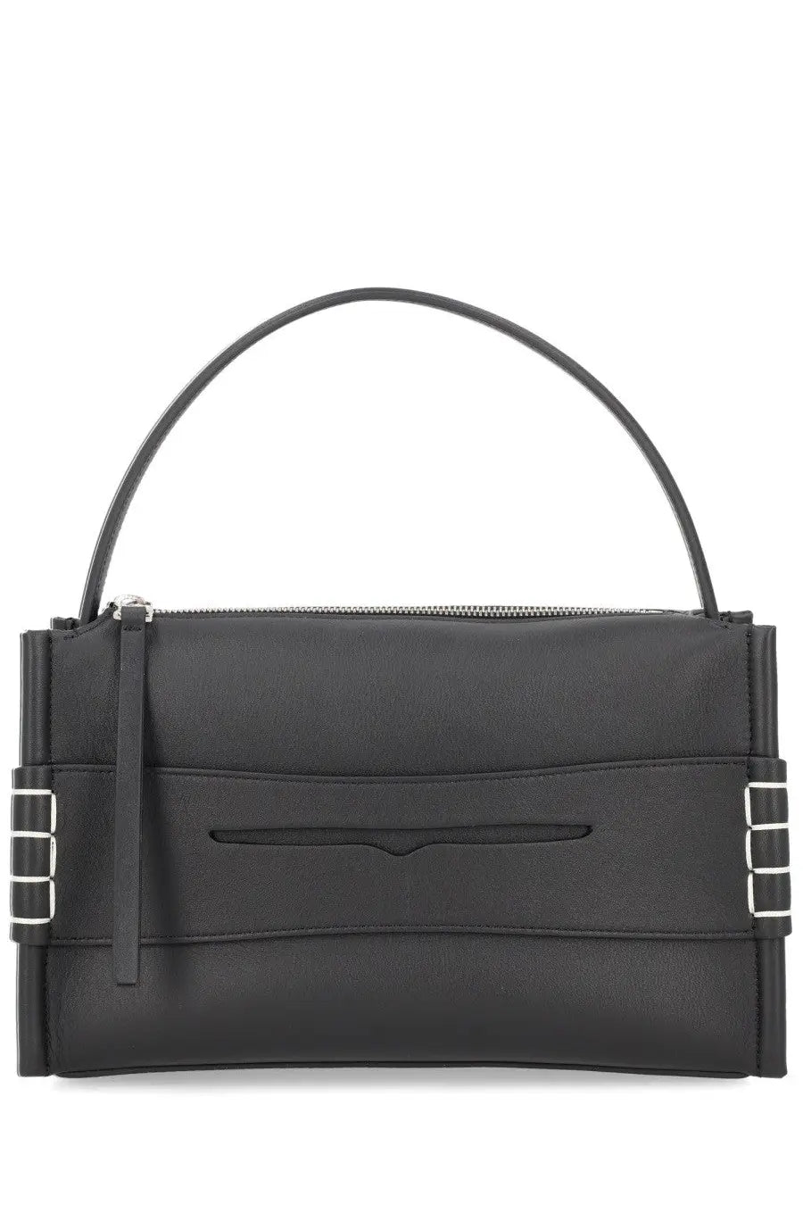 Jw anderson women’s loafer bag black structured rectangular black leather handbag with silver hardware and top handle