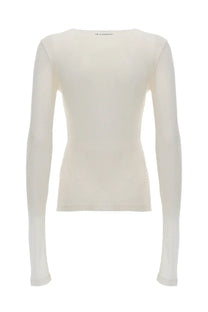 Jw anderson women’s long sleeved cream knit top with subtle ribbed texture and round neckline in white