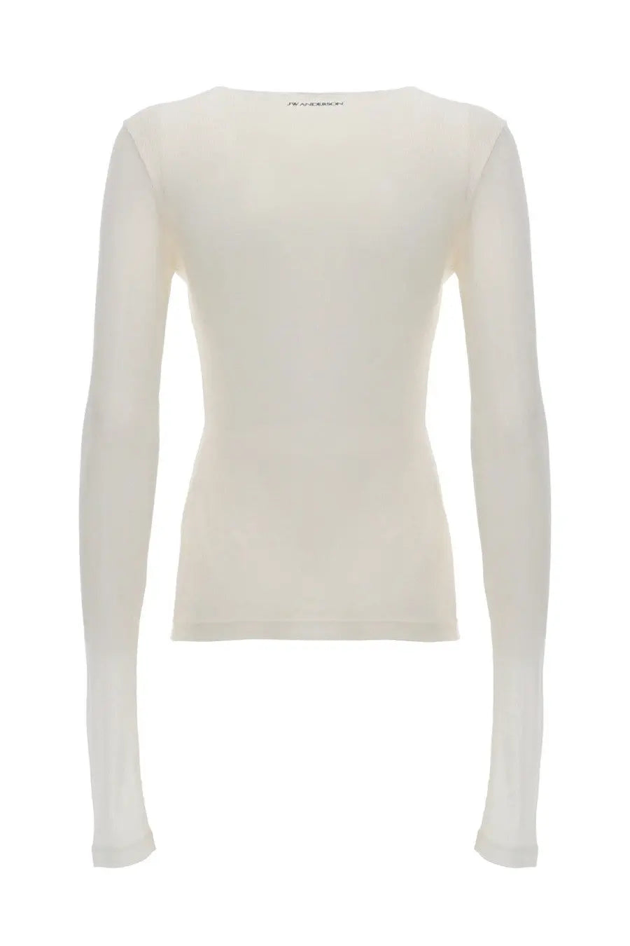 Jw anderson women’s long sleeved cream knit top with ribbed texture and round neckline in lightweight fabric