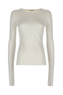 Jw anderson women’s long sleeved shirt white with a sleek off-white color smooth texture and classic crew neckline