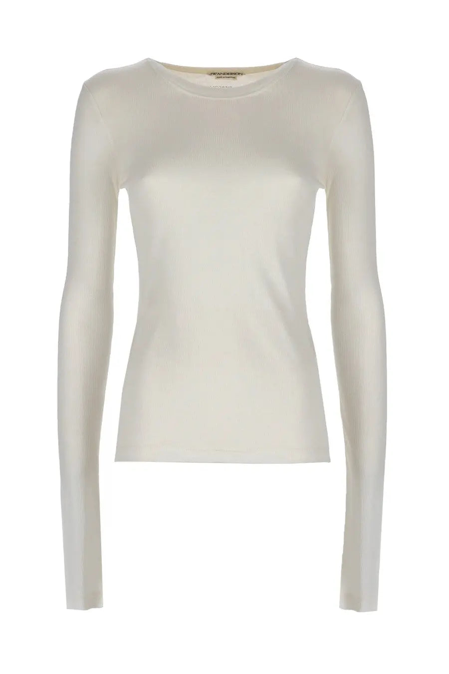 Jw anderson women’s long sleeved shirt white with a sleek off-white color soft smooth texture and classic crew neckline