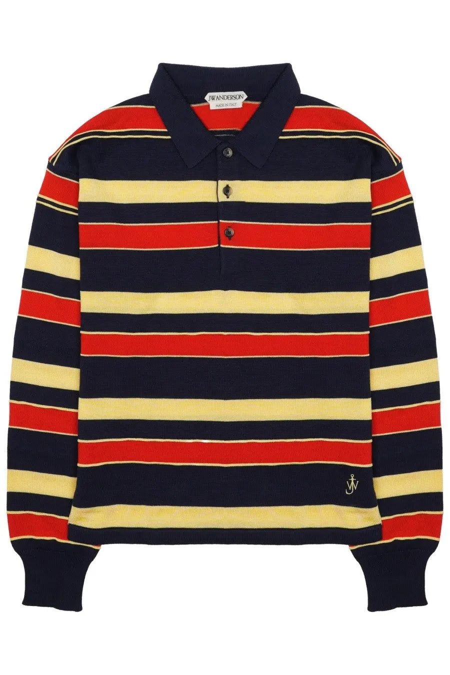 Jw anderson womens maglia polo con blue long-sleeved striped navy red and cream cotton shirt with collar and buttons