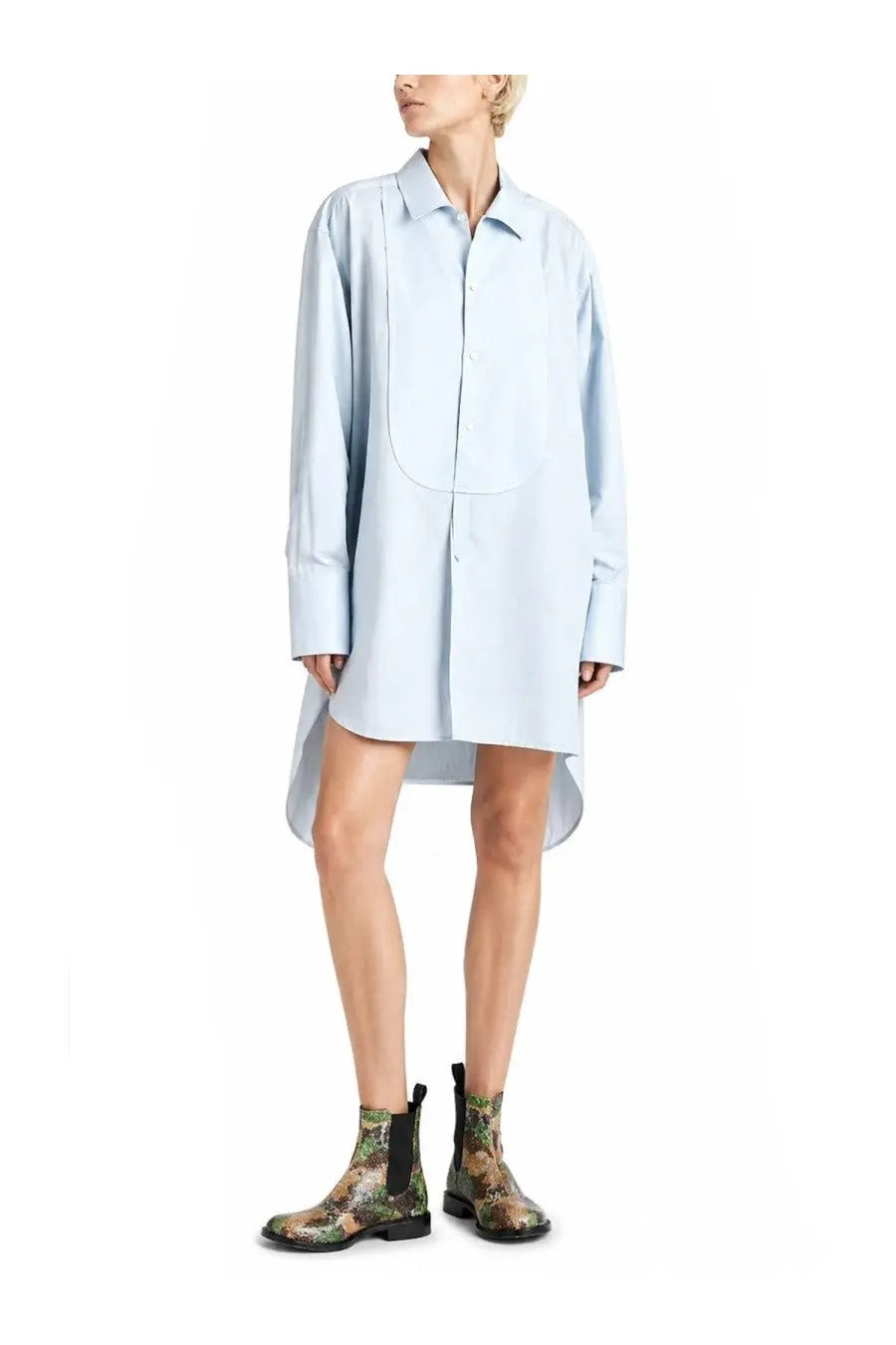 Jw anderson women’s light blue oversized button-down shirt dress with high-low hemline and side seam detailing
