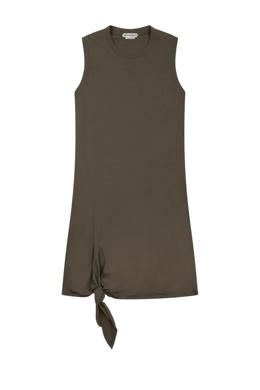 Jw anderson women’s mini abito con nodo green sleek olive green sleeveless dress with round neckline and knotted hem detail