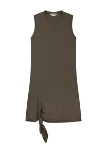 Jw anderson women’s mini abito con nodo green sleek olive green sleeveless dress with round neckline and knotted hem detail