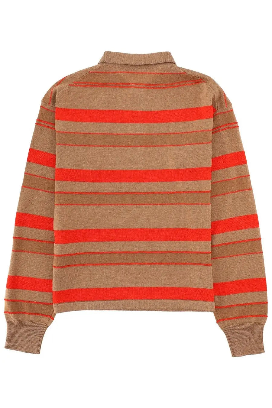 Jw anderson women’s polo shirt beige featuring bright orange and beige stripes with ribbed collar cuffs and hem