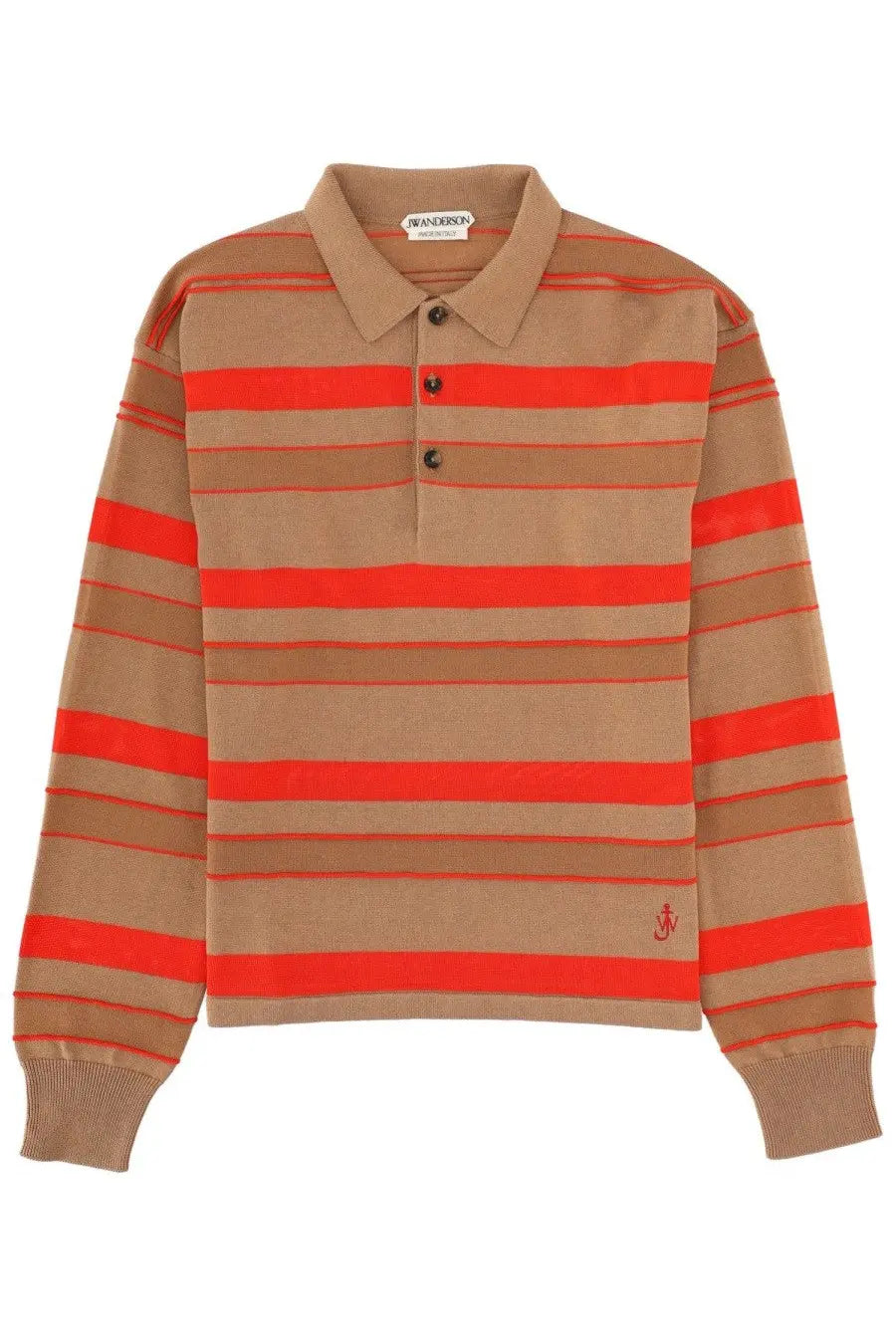 Jw anderson women’s polo shirt beige with tan and vibrant orange stripes black buttons and ribbed cuffs