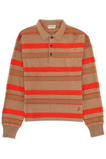 Jw anderson women’s polo shirt beige with tan and vibrant orange stripes black buttons and ribbed cuffs