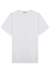 Jw anderson women’s white minimalist short-sleeved cotton t-shirt with crew neck and subtle brand tag at collar