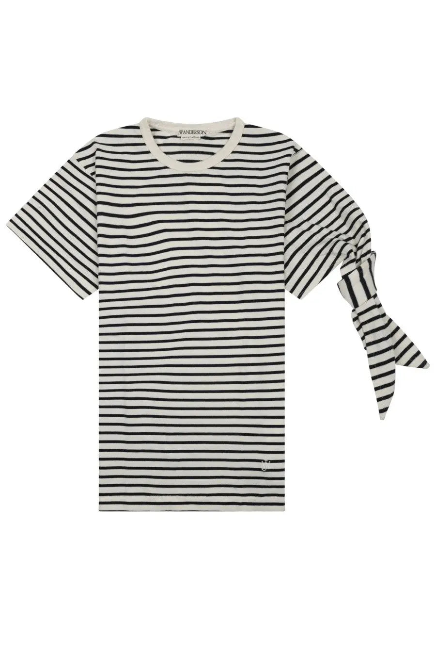 Jw anderson women’s shirt con nodo black and white striped short-sleeved t-shirt with knotted sleeve detail