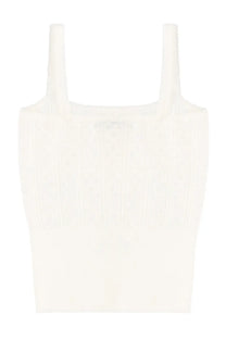 Jw anderson women’s cream ribbed knit crop top with thin straps and square neckline in white