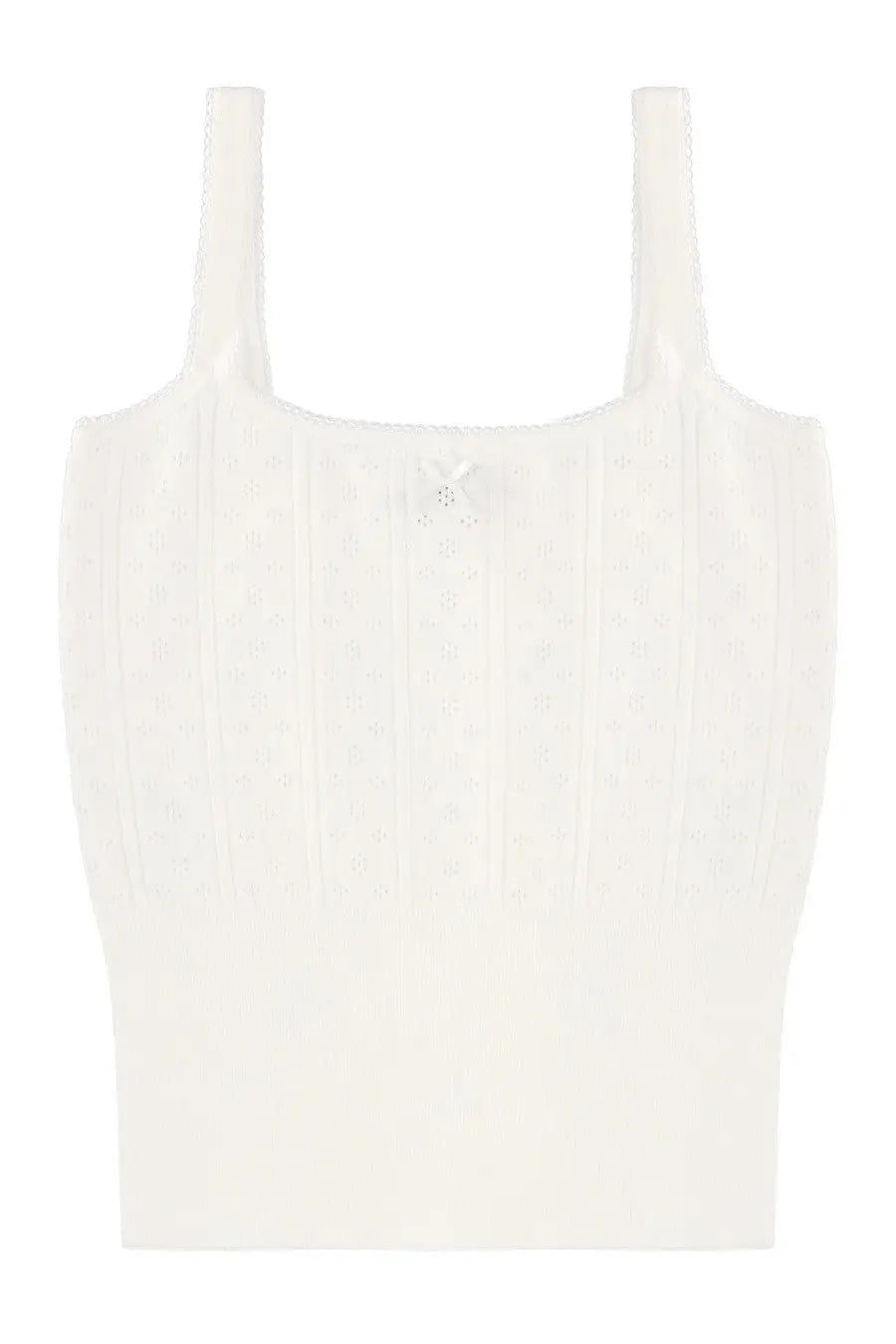 JW Anderson women’s white ribbed knit crop top with thin straps and subtle embroidered detail at center