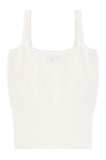 JW Anderson women’s white ribbed knit crop top with thin straps and subtle embroidered detail at center
