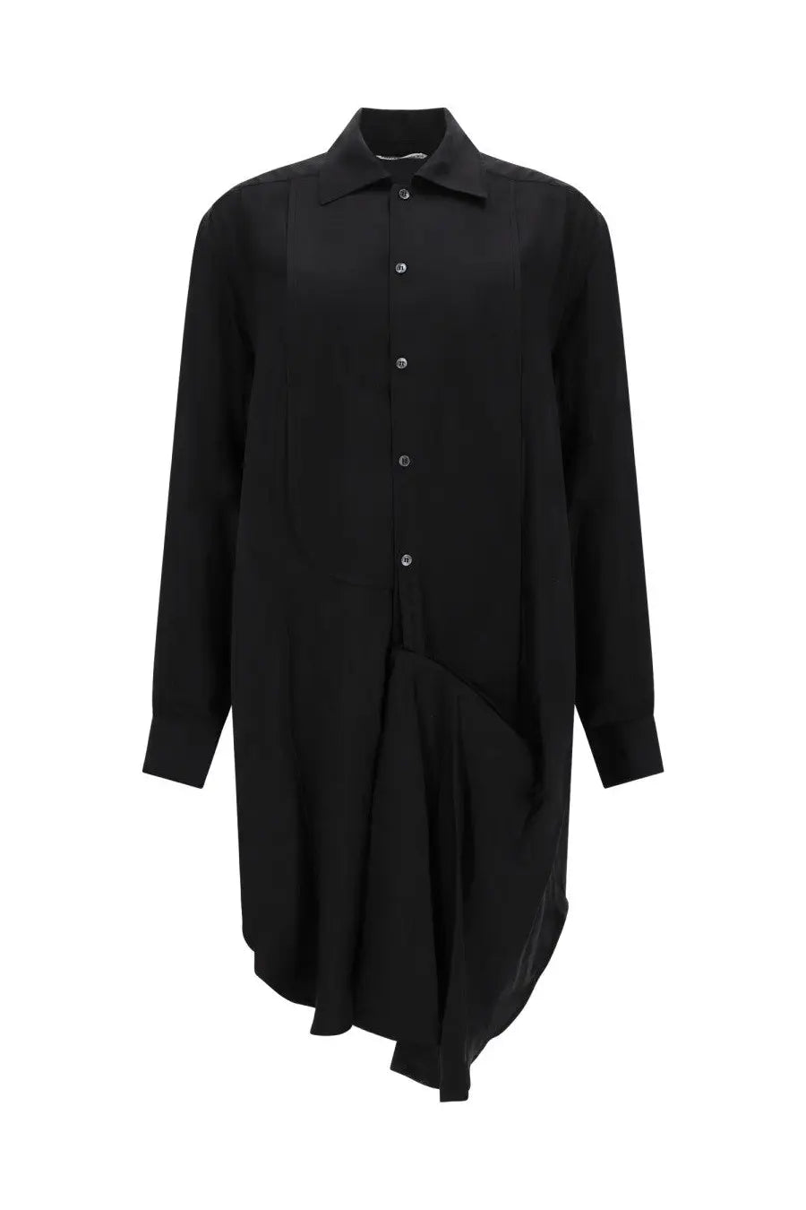 Jw anderson women’s black long-sleeved shirt dress with collar button-front and asymmetrical hemline midi length