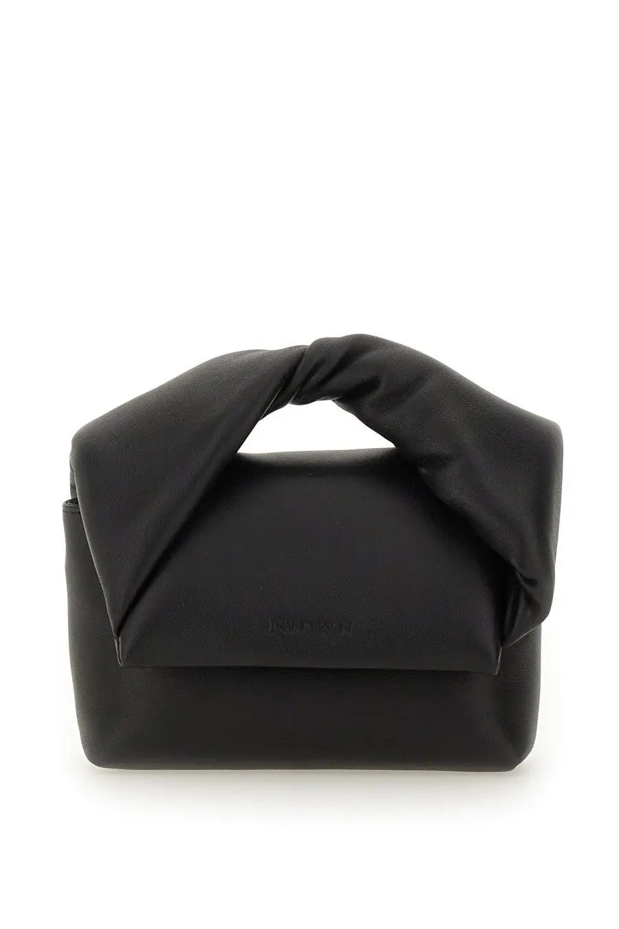 Jw anderson women’s twister bag black is a black leather handbag with a distinctive twisted top handle