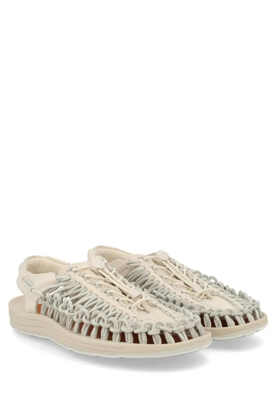 Keen men’s Sandalo Uneek quite luxury beige cream-colored macramé sandals with woven upper and cushioned sole