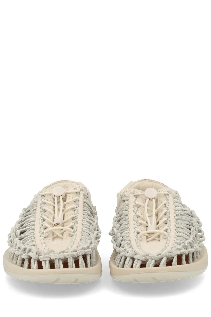 Keen men’s sandalo uneek quite luxury beige cream-colored macramé-style woven sandals with flat sole and lace-up front