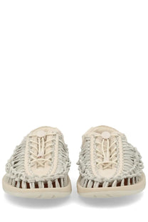 Keen men’s sandalo uneek quite luxury beige cream-colored macramé-style woven sandals with flat sole and lace-up front