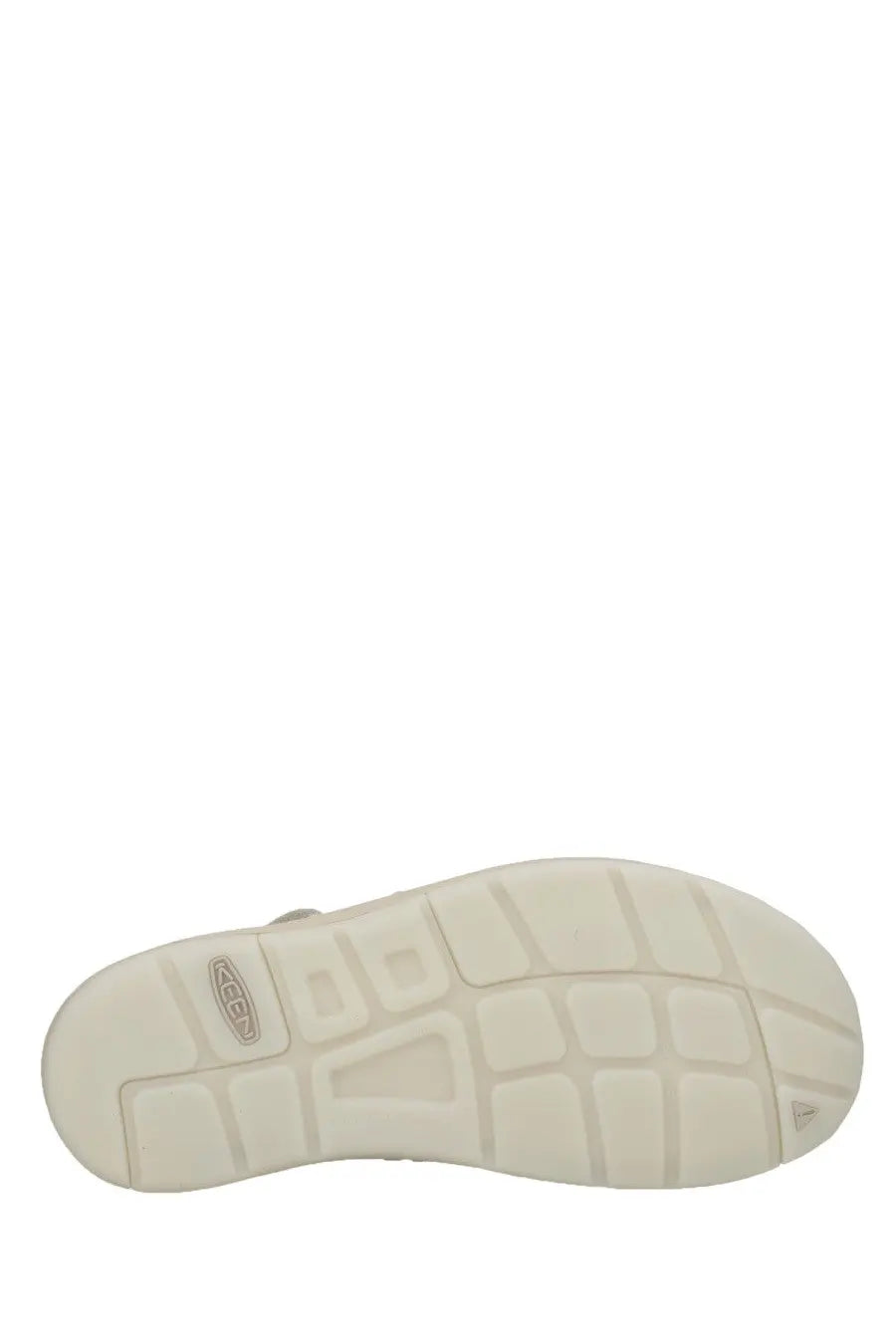 Cream-colored keen men’s sandalo uneek quite luxury beige shoe sole with textured grid-like pattern visible from the back side