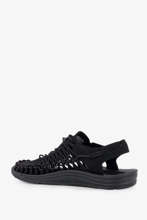 Keen men’s uneek black woven fabric sandal with sleek minimalist design and durable rubber sole