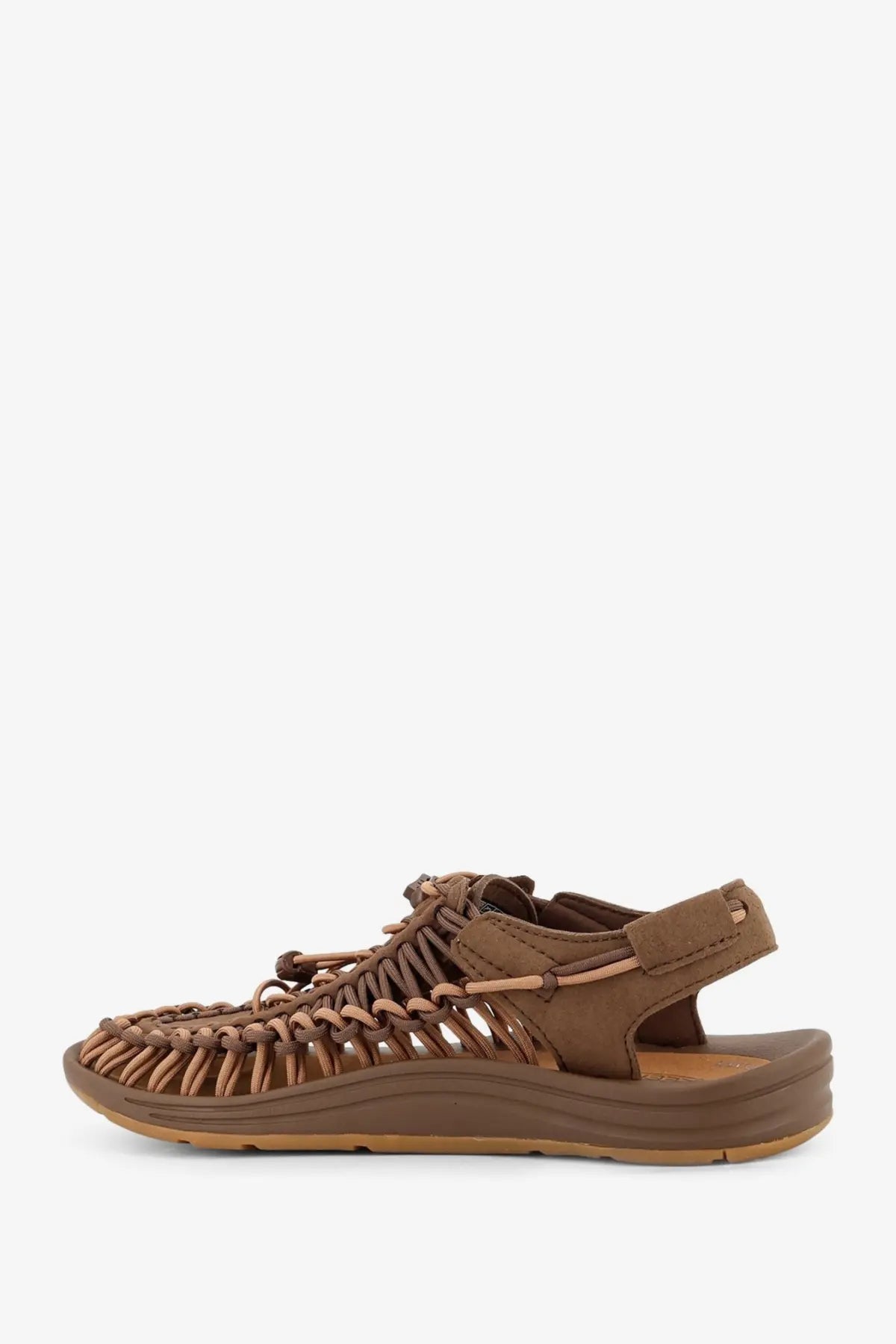 Brown woven leather men’s sandal with braided design and adjustable strap from keen uneek multicolor collection