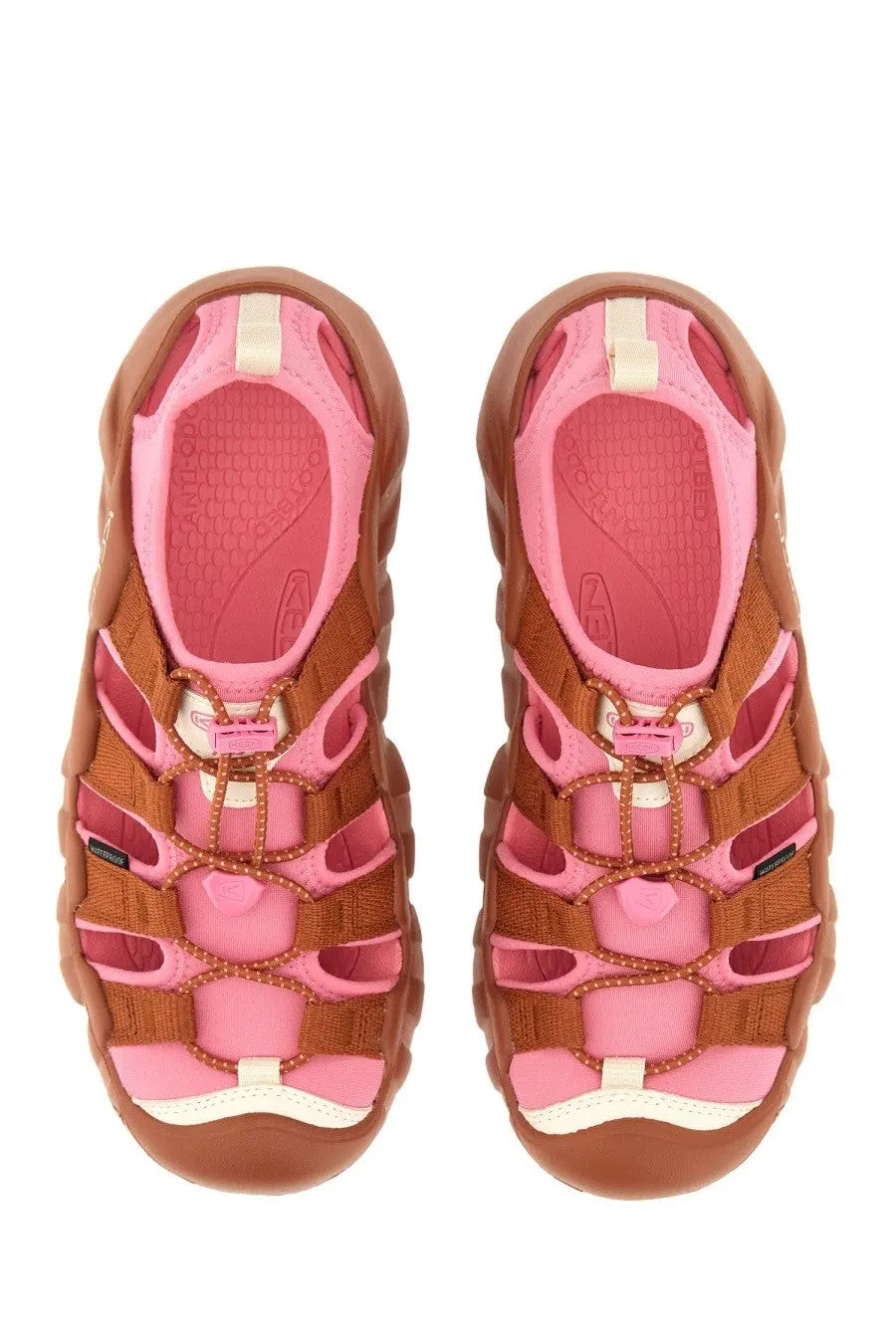 Keen women’s hyperport h2 sneaker multicolor with pink and brown mesh straps and rubber soles for water sports
