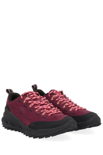 Keen women’s Jasper Zionic sneaker in maroon and black suede with pink laces for hiking and outdoor use