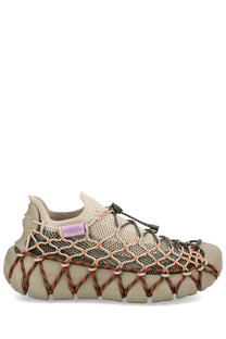 Keen women’s sneaker Uneek brown beige and orange mesh sneaker with chunky textured sole front view