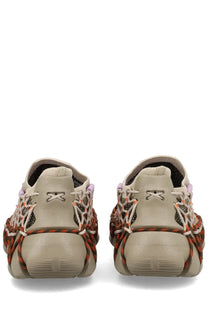 Keen women’s sneaker Uneek brown beige and orange woven mesh sneakers with chunky sole front view