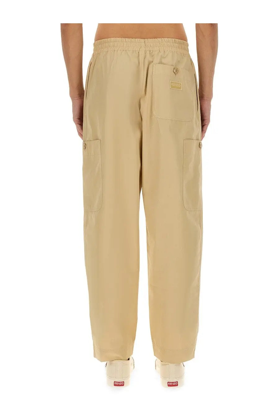Kenzo men’s beige cargo jogging pants with elastic waistband and multiple pockets for casual wear