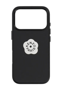 Black kenzo paris iphone pro case showing back with white floral logo and sleek protective design