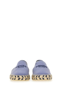 Kenzo men’s espadrilla purple light purple canvas slip-on espadrilles with woven jute sole and dark blue embroidery