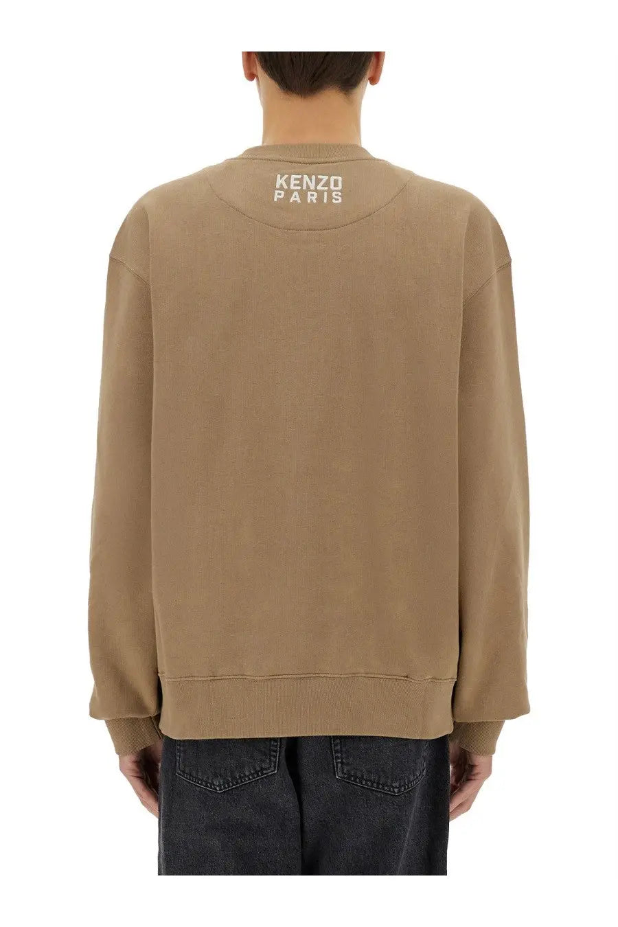 Beige Kenzo men’s Happy Tiger sweatshirt with subtle white logo embroidered at the neckline in soft fabric