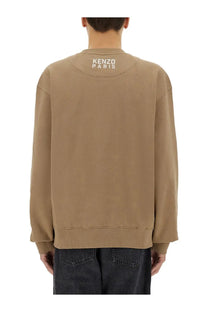 Beige Kenzo men’s Happy Tiger sweatshirt with subtle white logo embroidered at the neckline in soft fabric
