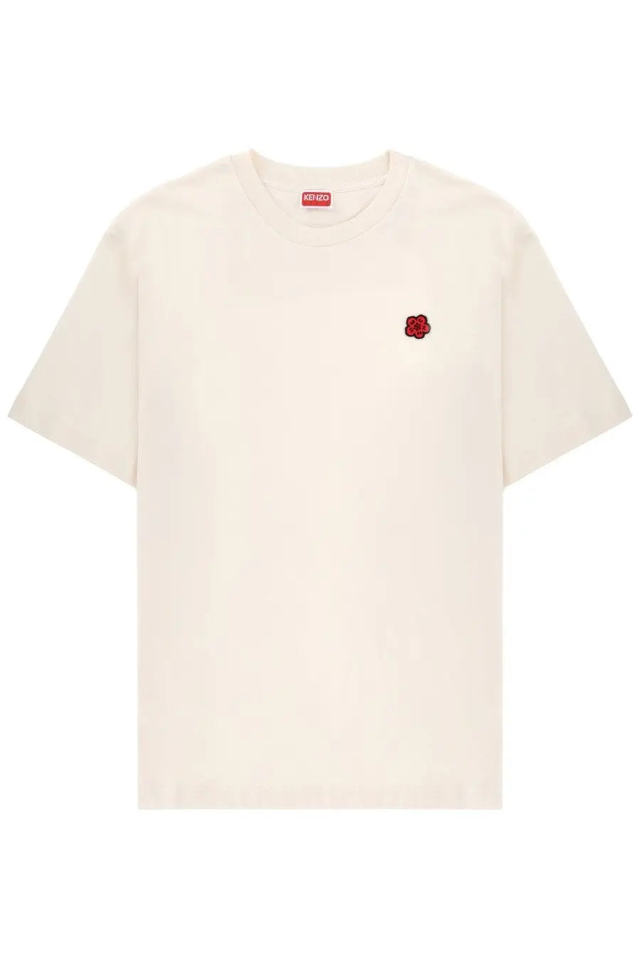 Kenzo men’s cream-colored t-shirt with a small embroidered red rose on the left chest in cotton material