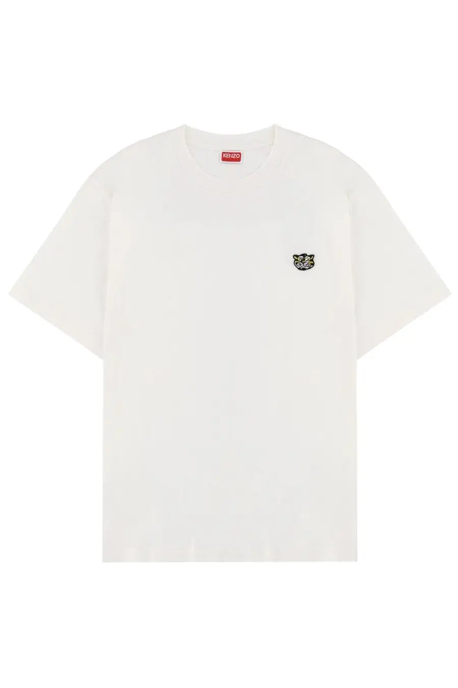 Kenzo men’s white t-shirt featuring a small embroidered tiger logo on the left chest in cotton material