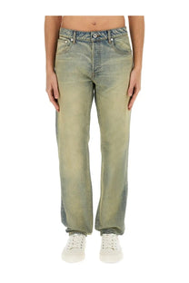 Kenzo men’s slim bara jeans in varsity blue light-wash denim with relaxed fit and classic five-pocket design