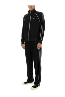 Kenzo men’s black zippered track sweatshirt with white piping and small embroidered chest logo for casual wear