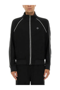 Kenzo men’s black zip-up track sweatshirt with white piping and small embroidered logo on left chest