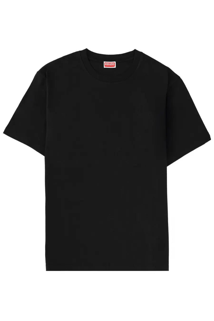 Kenzo women’s black cotton t-shirt featuring a red and white label at the neckline