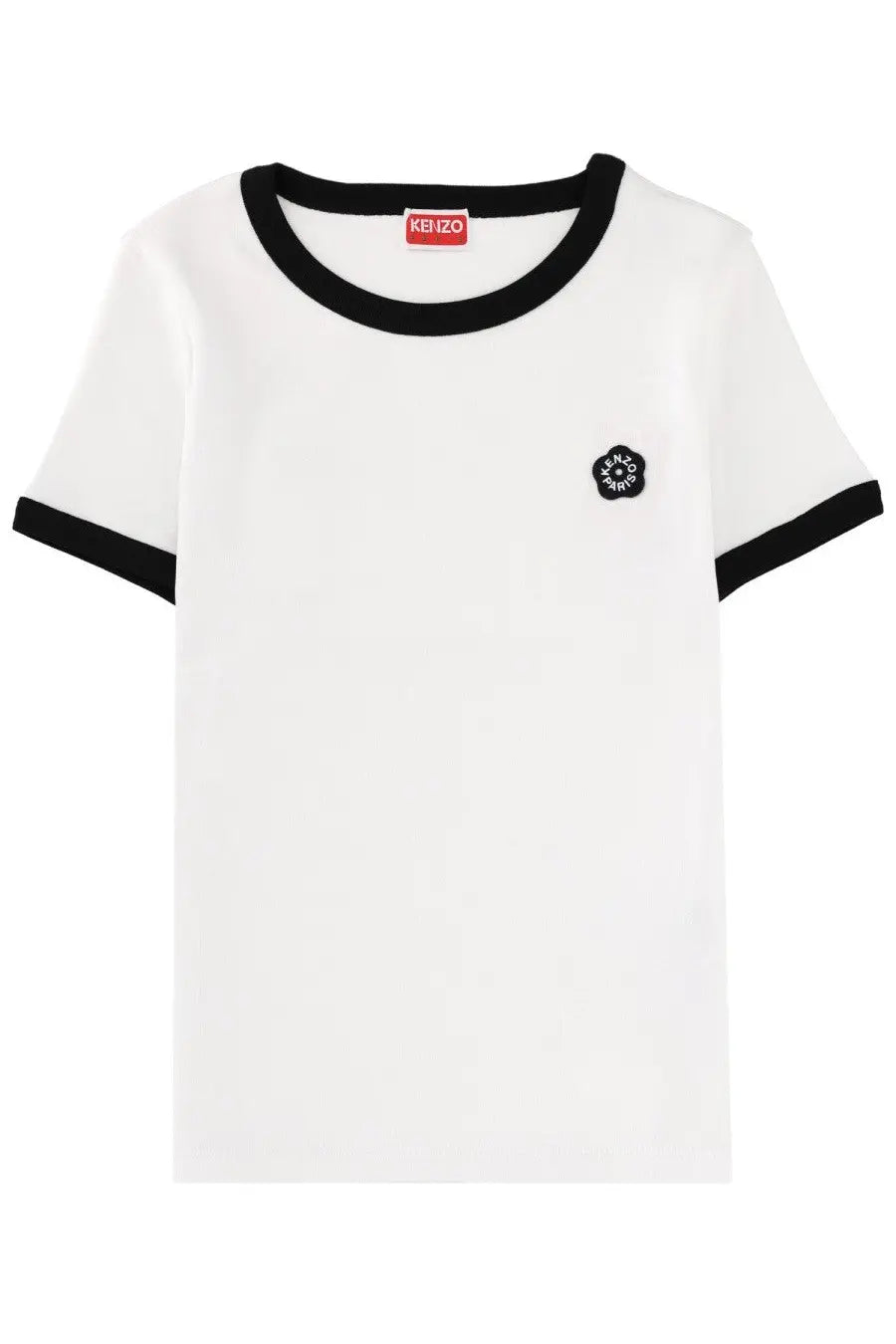 Kenzo women’s white boke flower ringer tee with black trim and small embroidered logo on chest