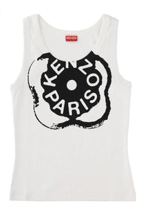 Kenzo women’s canotta boke flower white tank top with bold black distressed graphic and white brand lettering