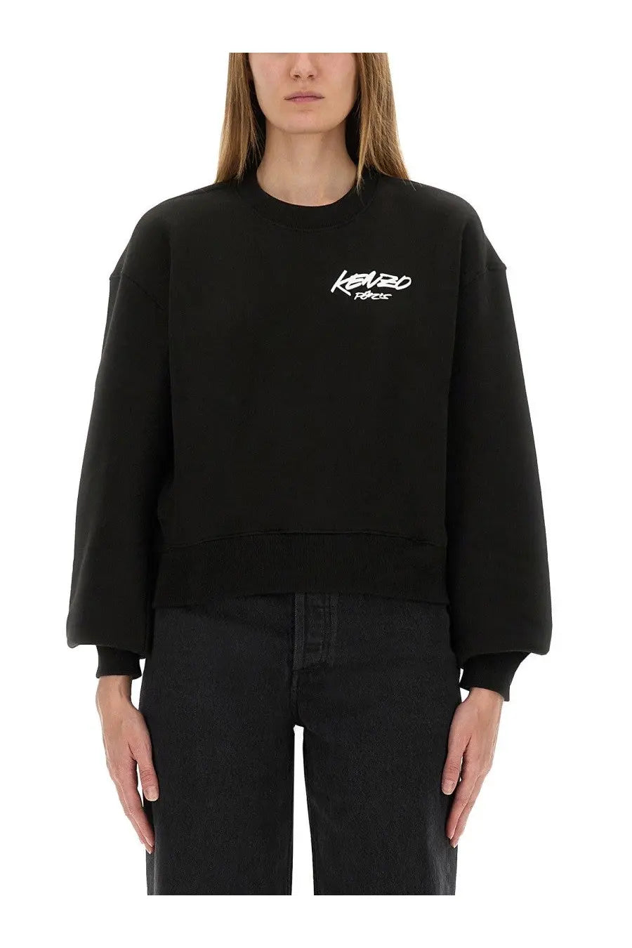 Kenzo women’s future sweatshirt black with white embroidered logo on chest made from soft comfortable fabric