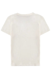 Kenzo women’s cream-colored short-sleeved cotton shirt with a simple round neckline front view