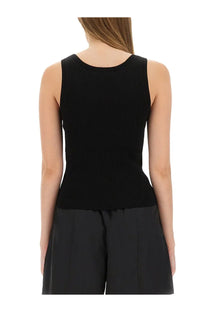 Kenzo women’s black ribbed knit sleeveless tank top with rounded neckline and peplum hem